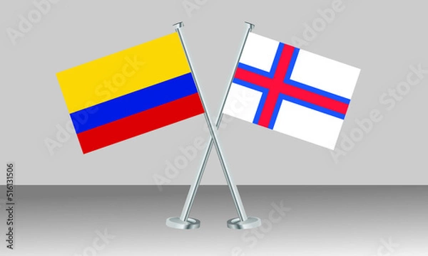 Obraz Crossed flags of Colombia and Faroe Islands. Official colors. Correct proportion. Banner design