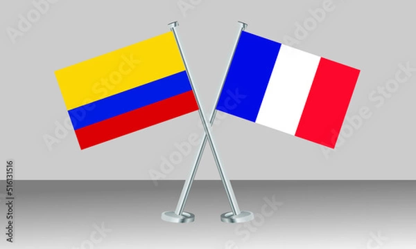 Obraz Crossed flags of Colombia and France. Official colors. Correct proportion. Banner design