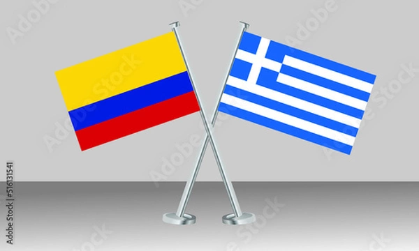 Obraz Crossed flags of Colombia and Greece. Official colors. Correct proportion. Banner design
