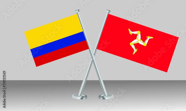 Obraz Crossed flags of Colombia and Isle of Man. Official colors. Correct proportion. Banner design