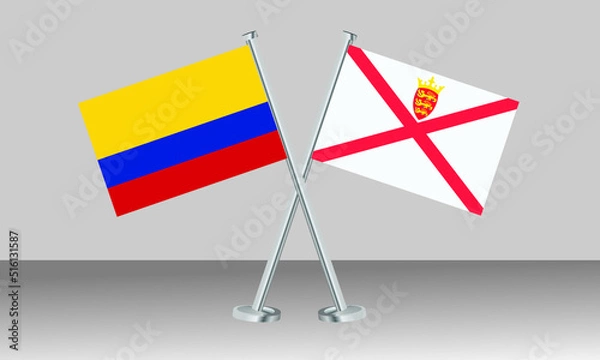 Obraz Crossed flags of Colombia and Jersey. Official colors. Correct proportion. Banner design