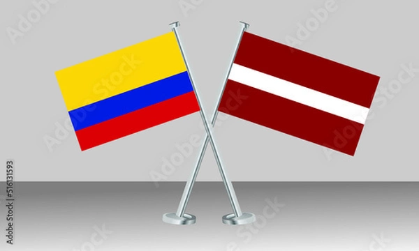 Obraz Crossed flags of Colombia and Latvia. Official colors. Correct proportion. Banner design