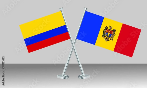 Obraz Crossed flags of Colombia and moldova. Official colors. Correct proportion. Banner design