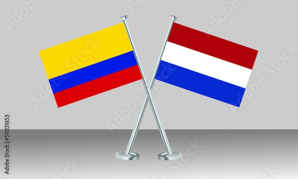 Obraz Crossed flags of Colombia and Netherlands. Official colors. Correct proportion. Banner design