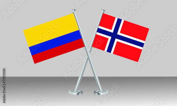 Obraz Crossed flags of Colombia and Norway. Official colors. Correct proportion. Banner design