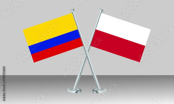 Obraz Crossed flags of Colombia and Poland. Official colors. Correct proportion. Banner design