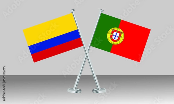 Obraz Crossed flags of Colombia and Portugal. Official colors. Correct proportion. Banner design