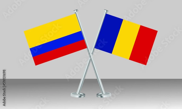 Obraz Crossed flags of Colombia and France. Official colors. Correct proportion. Banner design