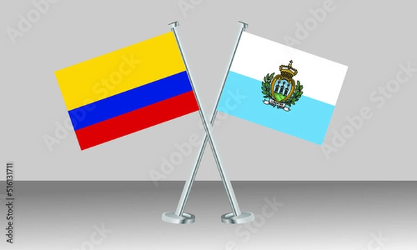 Obraz Crossed flags of Colombia and San Marino. Official colors. Correct proportion. Banner design