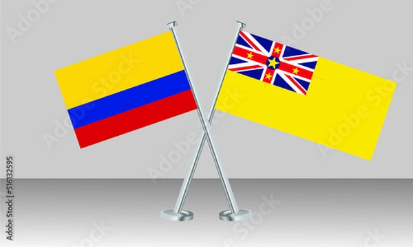 Fototapeta Crossed flags of Colombia and Niue. Official colors. Correct proportion. Banner design
