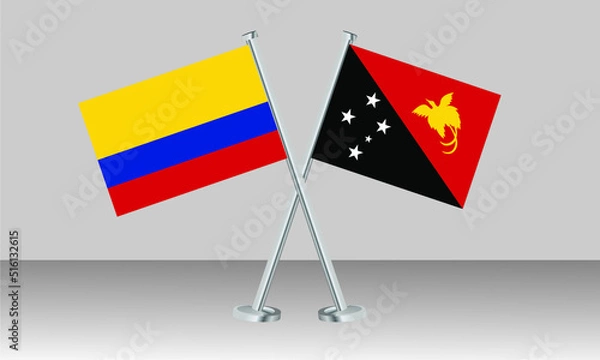 Fototapeta Crossed flags of Colombia and Papua New Guinea. Official colors. Correct proportion. Banner design
