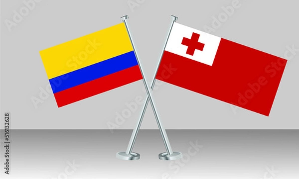 Fototapeta Crossed flags of Colombia and Tonga. Official colors. Correct proportion. Banner design
