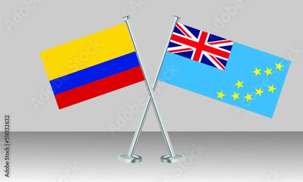 Fototapeta Crossed flags of Colombia and Tuvalu. Official colors. Correct proportion. Banner design
