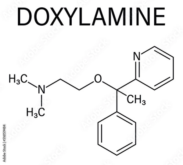 Fototapeta Skeletal formula of Doxylamine antihistamine drug molecule. Also used as over-the-counter, OTC, sedative.