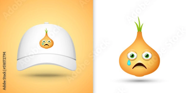 Obraz Yellow Onion on white baseball cap. Vector