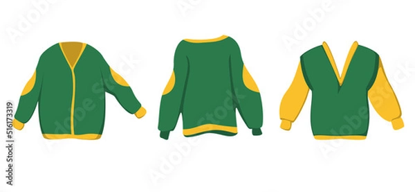 Obraz Set of autumn green and yellow sweaters. Vector image.