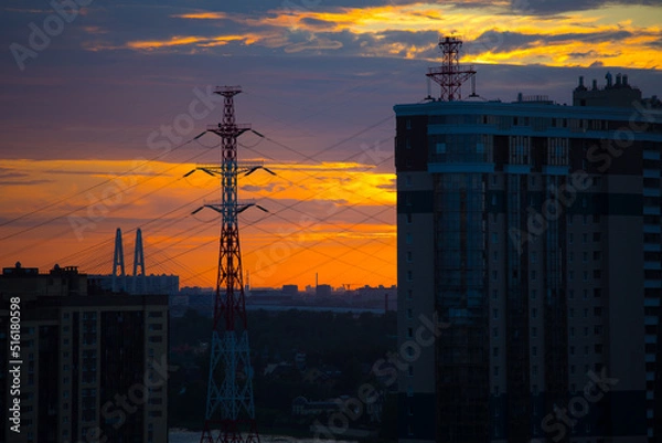 Obraz red sunset over the city closeup