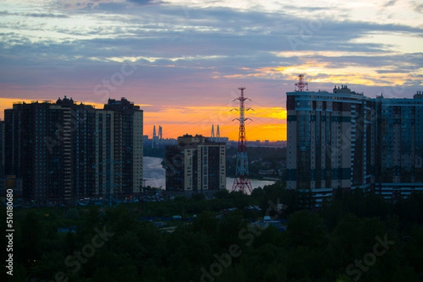 Obraz red sunset over the city closeup
