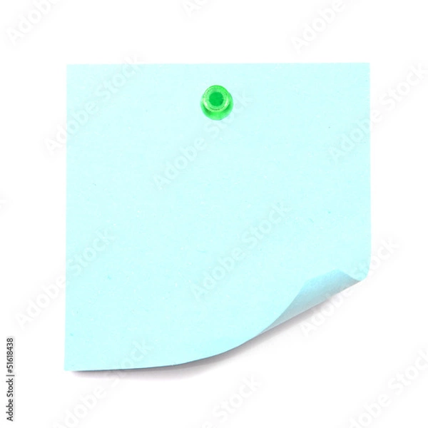 Fototapeta Blank blue sticky note pinned by the green pin