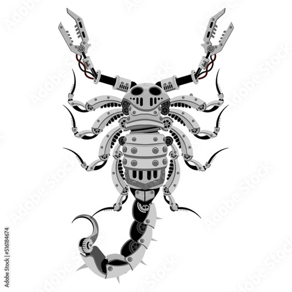 Fototapeta Mechanical scorpion in metal steampunk style. Vector illustration.