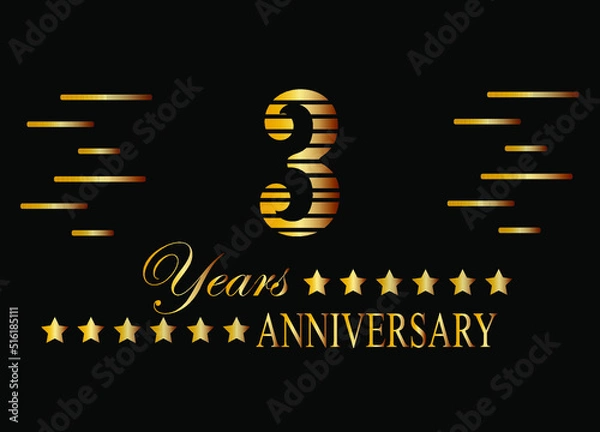Obraz 3 Years anniversary logo golden colored isolated on black background. Vector for special date and birthday.