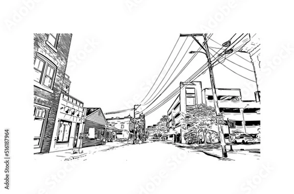 Obraz Building view with landmark of Nashua is a city in southern New Hampshire. Hand drawn sketch illustration in vector.