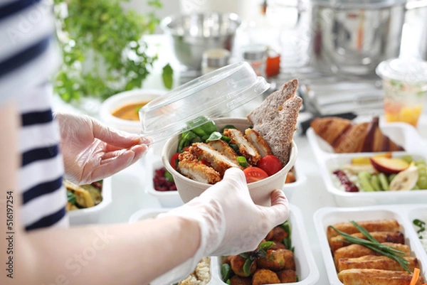 Obraz Box diet. Appetizing lunch boxes. Food delivered to your home