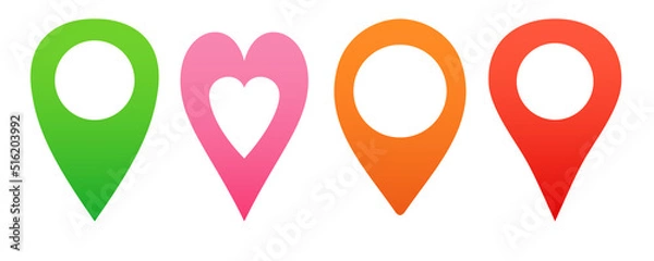 Fototapeta Set of location pointers in different colors and shapes. Flat vector illustration