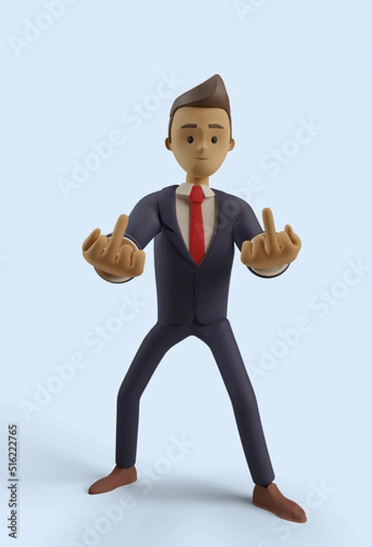 Fototapeta 3d character showing fuck sign, middle finger, agression