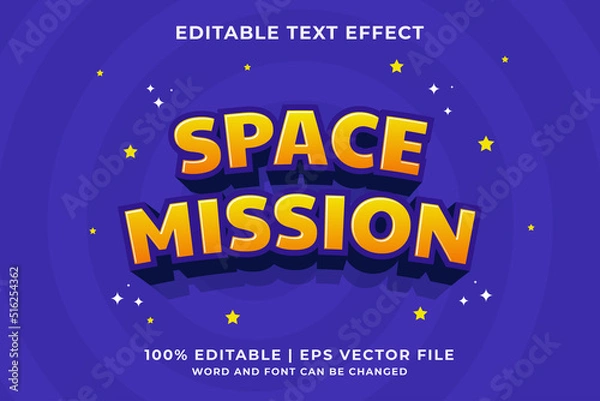 Fototapeta 3d Space Mission Cartoon Editable Text Effect Premium Vector