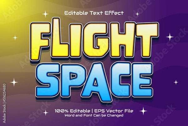 Fototapeta Editable text effect - Flight Space Flat Cartoon Game style