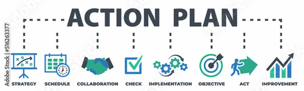 Fototapeta ACTION PLAN. Concept with icons and signs.
