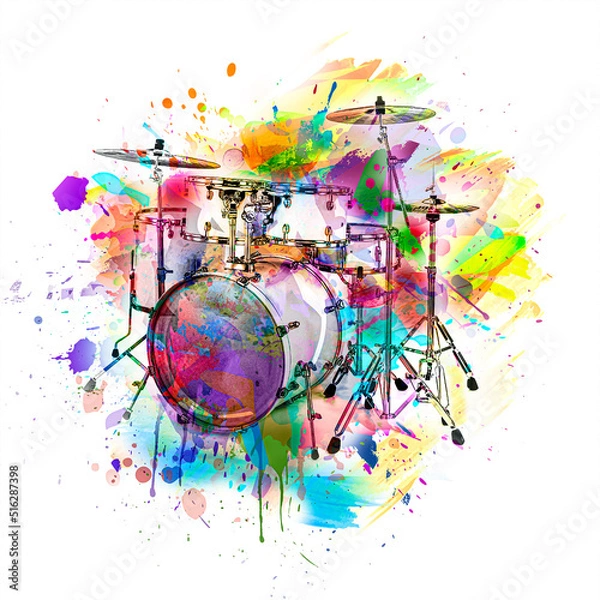 Obraz bright abstract background with the image of musical instrument drums color art