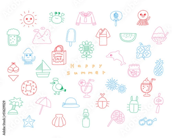 Fototapeta 夏のアイコンセット