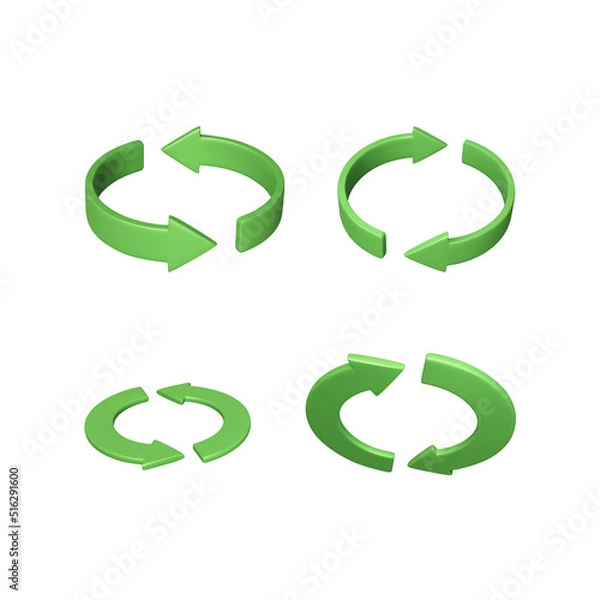 Fototapeta Set of rotation arrows looping in circle for app or web interfaces. Green refresh icon isolated on white background