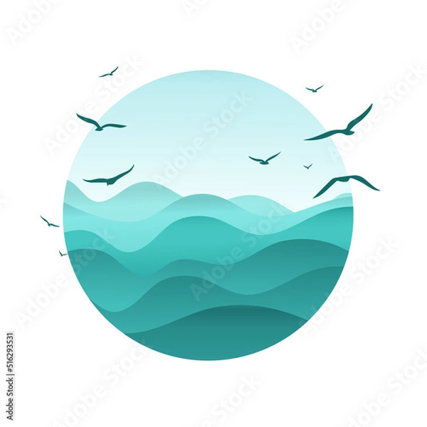 Obraz Logo beach, sea, ocean, sun, sky,  
circle vector design.
