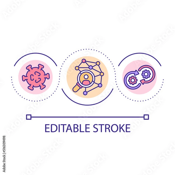 Fototapeta Tracking contacts of infected people loop concept icon. Spreading prevention. Healthcare and medicine abstract idea thin line illustration. Isolated outline drawing. Editable stroke. Arial font used