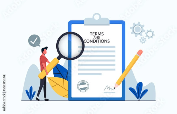 Fototapeta Terms and conditions legal concept design. Man checking form and agree with the terms and conditions