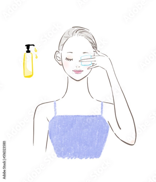 Obraz メイクを落としている女性のイラスト