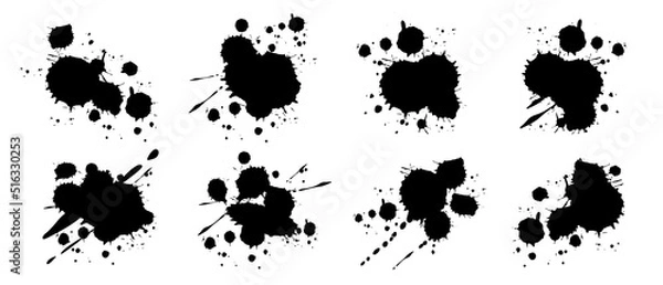 Obraz Abstract black watercolor ink blobs - 7