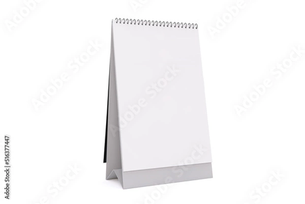 Fototapeta Wall bind paper calendar with iron spiral isolated on white background. Mockup blank calender page set.Notebook mockup, with place for image, text or corporate identity. Flyer or postcard mock up.