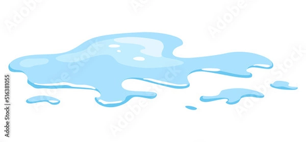 Fototapeta Water spill puddle. Blue liquid various shape in flat cartoon style. Vector fluid design element isolted on white background