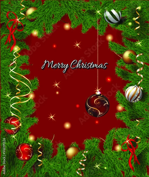 Fototapeta christmas background with branches and balls