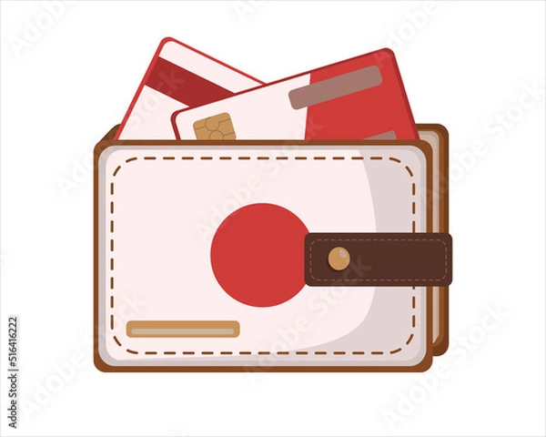Obraz Leather Wallet Isolated with Japanese flag and credit card on White in flat style. Vector image