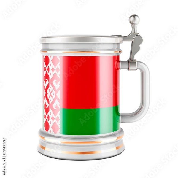 Fototapeta Beer mug with Belarusian flag, 3D rendering