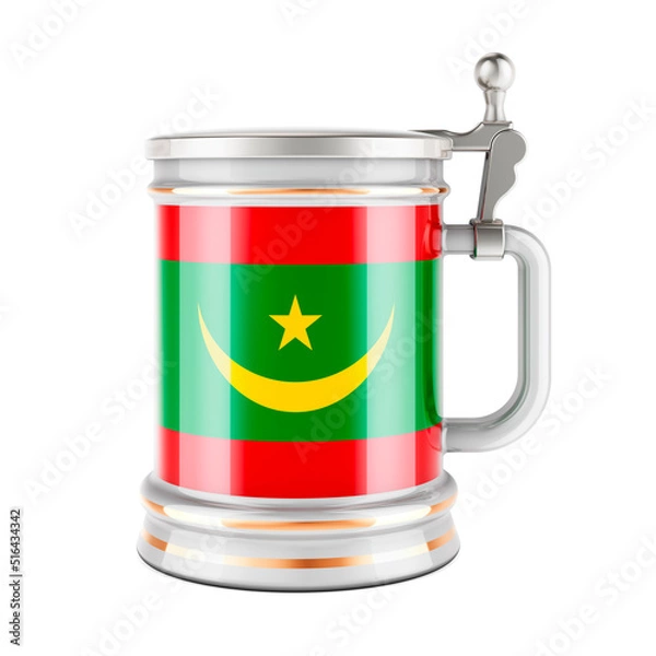 Fototapeta Beer mug with Mauritanian flag, 3D rendering