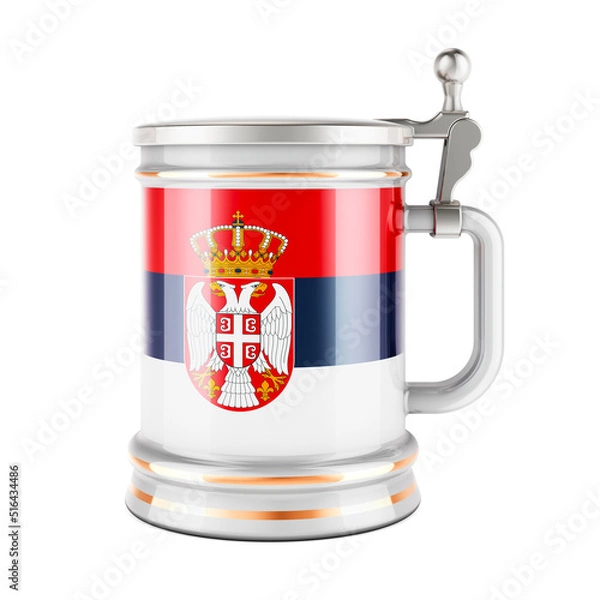 Fototapeta Beer mug with Serbian flag, 3D rendering