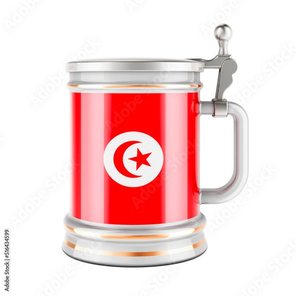 Fototapeta Beer mug with Tunisian flag, 3D rendering