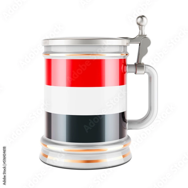 Fototapeta Beer mug with Yemeni flag, 3D rendering