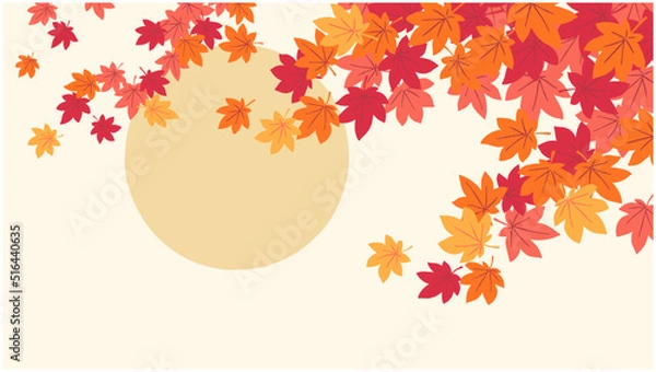 Fototapeta 秋、もみじ彩るフレーム-手描き
